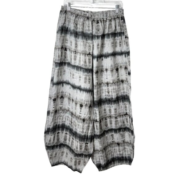 Bryn Walker Wide-Leg Crop Lantern Pants Linen Pull-On Gray Black Print Size XL - Picture 1 of 9